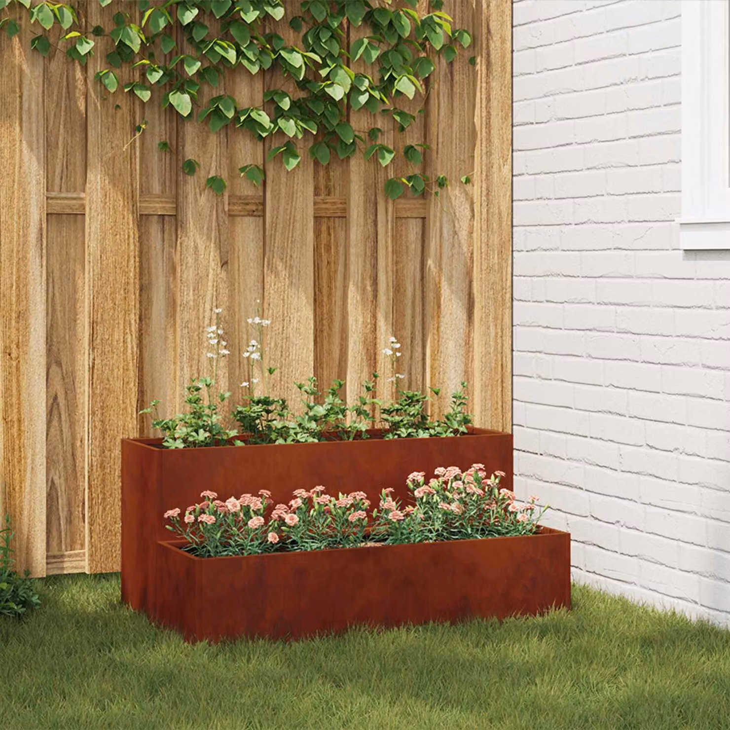 Vaso da giardino vidaXL in metallo color marrone L: 100 cm, P: 60 cm, H: 45 cm