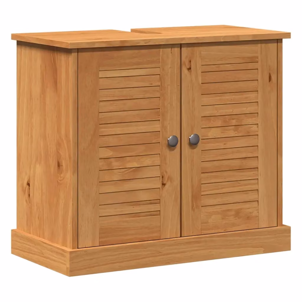 Mobile lavabo da bagno vidaXL in legno di pino marrone con ante a battente e ripiani interni, L: 67.5 cm, P: 34 cm, H: 59 cm – 2
