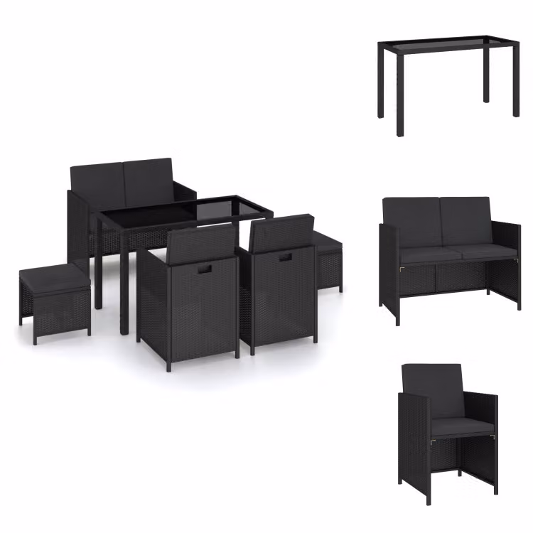 vidaXL set da pranzo da giardino 6 pezzi con cuscini in poly rattan nero - Set di mobili da giardino