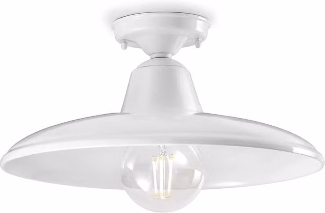 Plafoniera Industrial Minimal Nordico B&W Metallo Smaltato Bianco 1 Luce E27