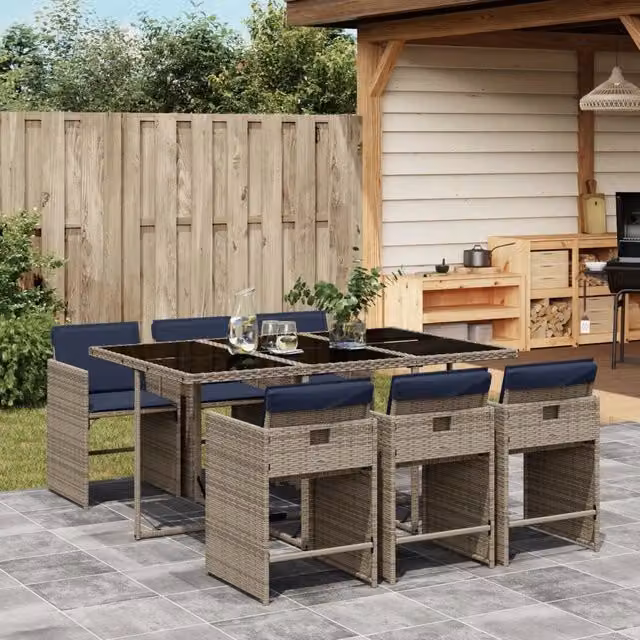 Set da pranzo da giardino da 7 pz con Cuscini Grigio 3277860