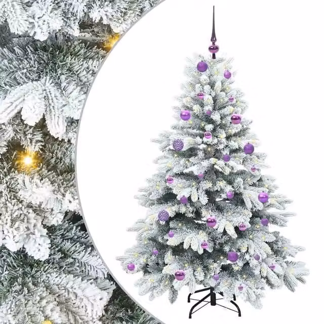 Albero di Natale artificiale moderno vidaXL con 150 LED bianco caldo, colore verde e bianco, Altezza: 150 cm – 1