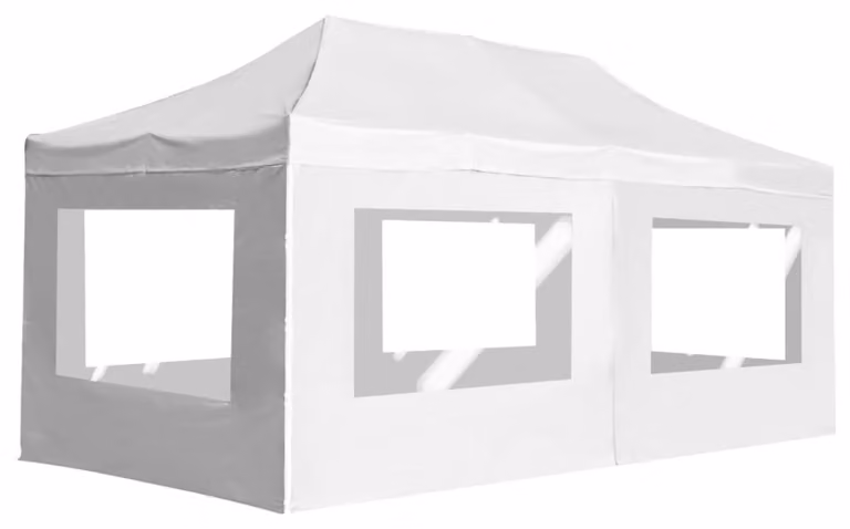 Gazebo da giardino Partytent - 6 x 3 metri, bianco - Struttura in alluminio - Con pareti laterali e finestre in PVC