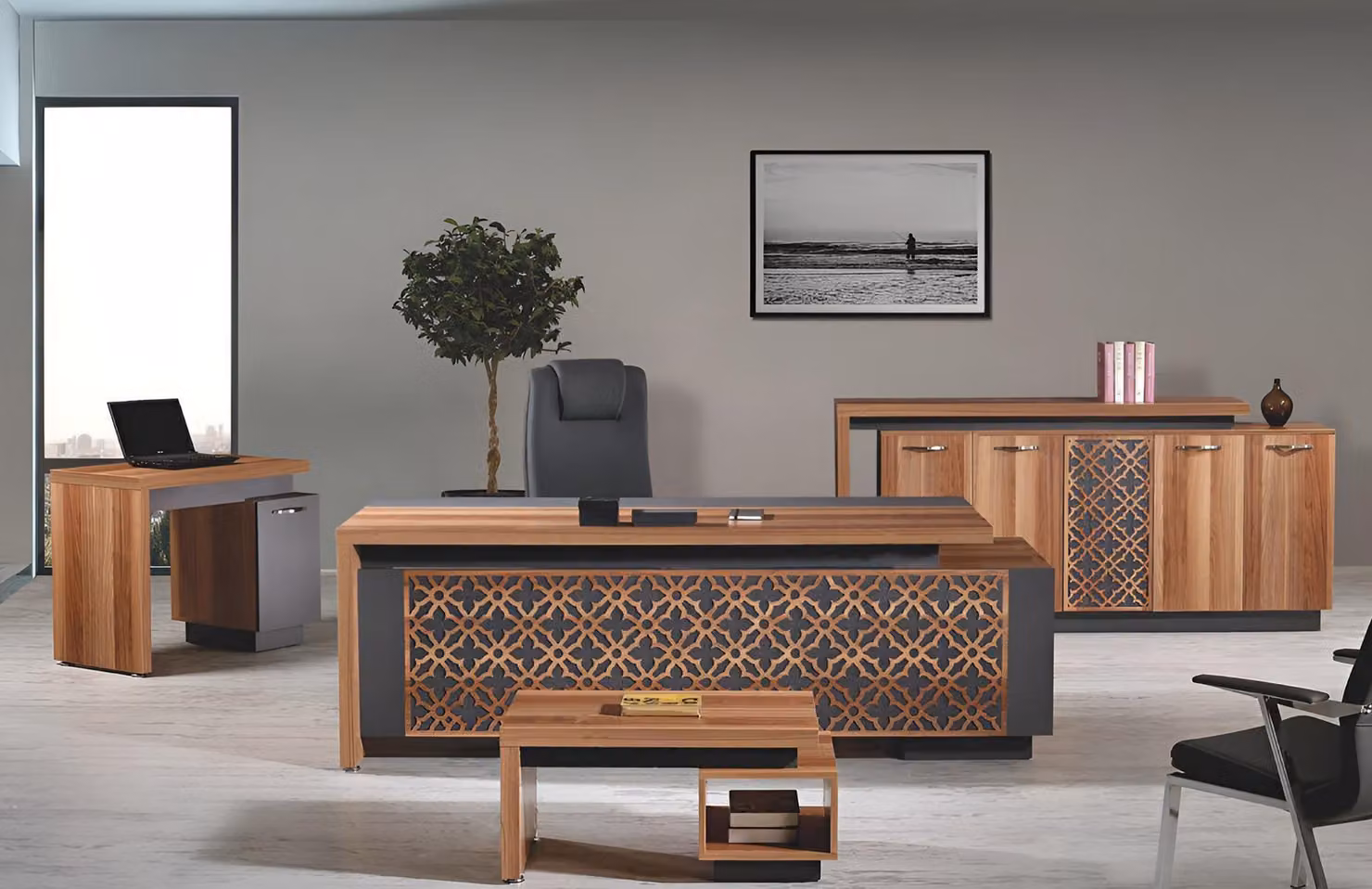 Bürotisch Büromöbel Komplettbüro Schreibtisch Set 4tlg Holz Braun Büro