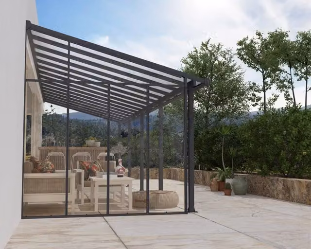 Parete laterale da 3m per pergola Palram in alluminio e tessuto acrilico grigio trasparente