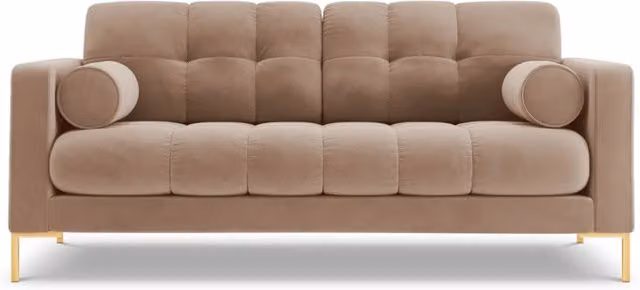 Divano 2 posti Bali di Cosmopolitan Design in velluto beige con cuscini coordinati L: 152 cm, P: 75 cm, H: 92 cm