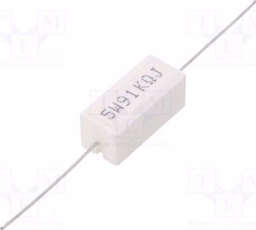 Resistenza: Potenza montaggio a foro passante 9,5x9,5x22mm, modello CRL5W-91K, resistenze in cemento da 5W, valore di resistenza 91kΩ, tolleranza 5%