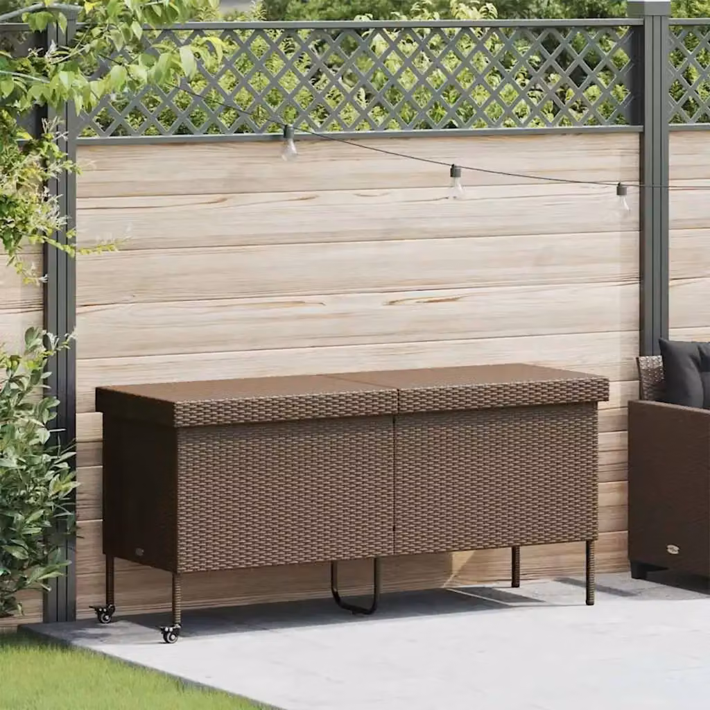 Contenitore da Giardino con Ruote in Polyrattan e Metallo Marrone L: 160 cm, P: 75 cm, H: 55 cm – 2