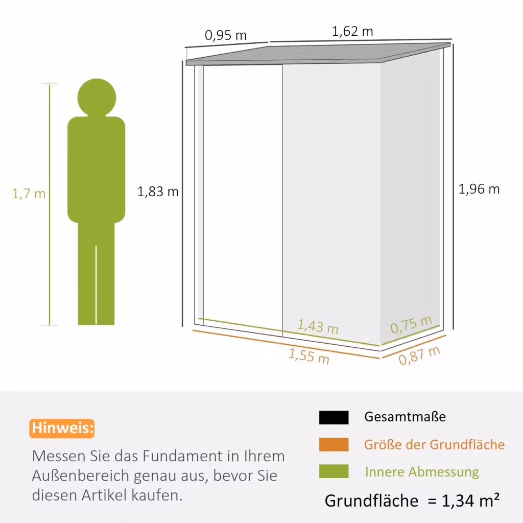 Casetta da giardino WISHDOR in acciaio zincato con porta lucchettabile e tetto inclinato, nero, L: 161,5 cm, P: 94,5 cm, H: 183/196 cm – 2