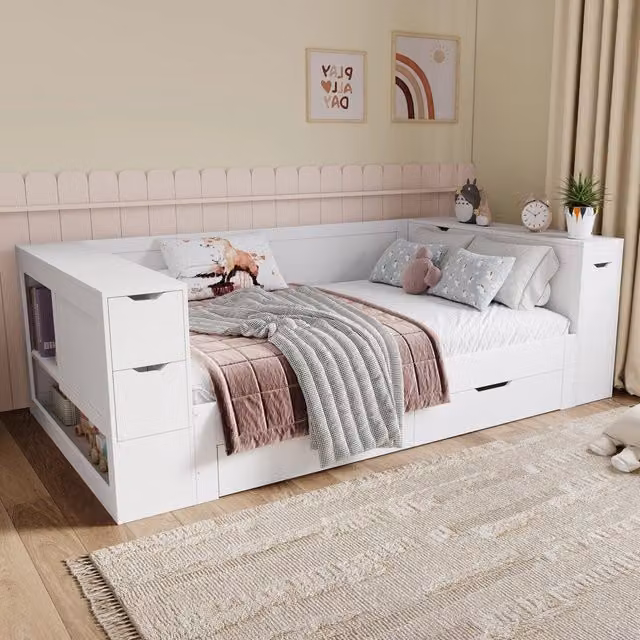 Letto 140x200 cm con contenitore in MDF bianco