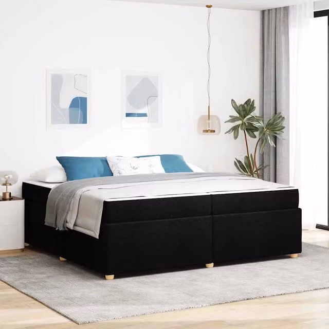 Letto matrimoniale con materasso a molle vidaXL in tessuto nero L/P/H: 200 x 200 x 48 cm