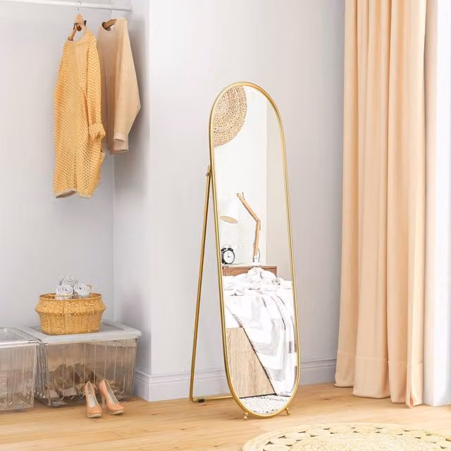 Specchio intero ovale REDOM con ständer in metallo oro, L: 40 cm, H: 160 cm
