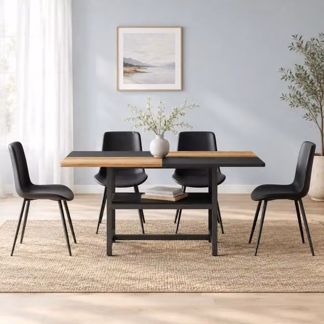 Set da pranzo MIVRAY composto da tavolo rettangolare e 4 sedie in MDF e metallo, colore marrone