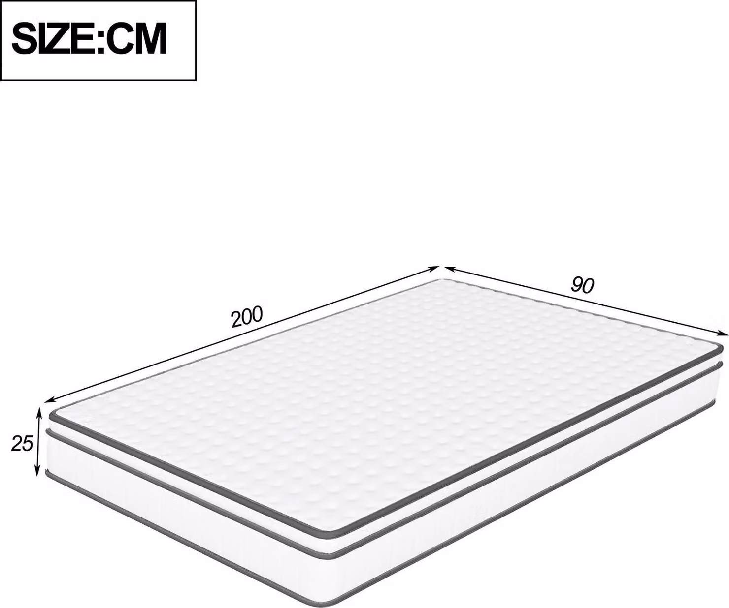 Materassi - Molle insacchettate, 90x200 cm - Grado di rigidità medio - Altezza 25 cm - Per letto singolo - Colore bianco