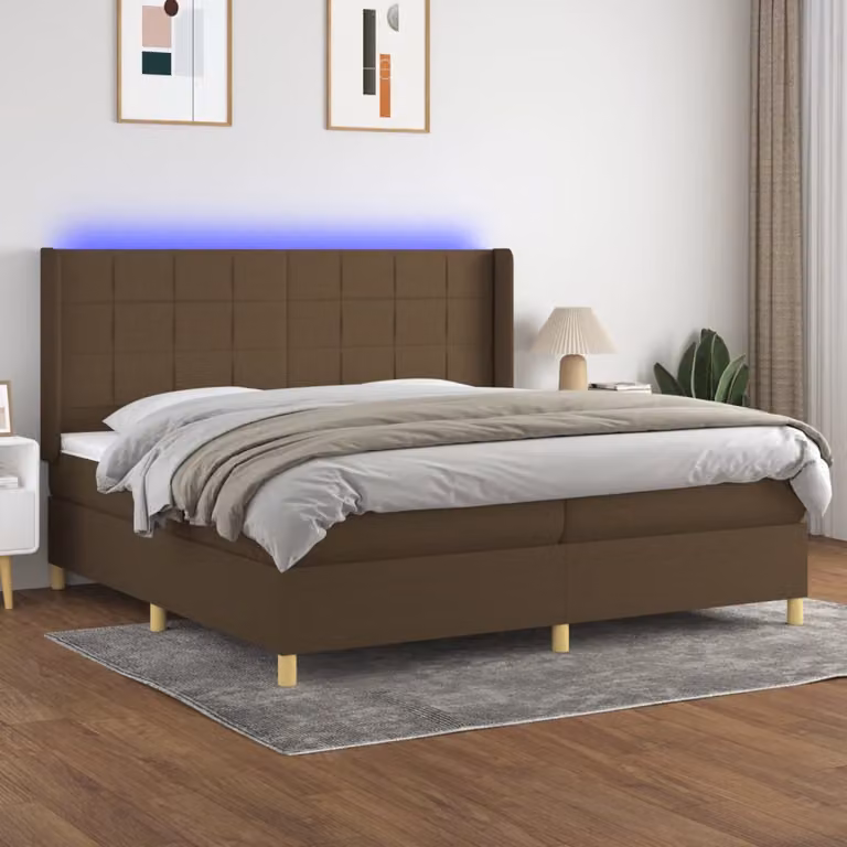 Letto Ibrido con Materasso a Molle Insacchettate e Illuminazione LED vidaXL, Marrone, L/P/H: 200 x 200 x 76 cm