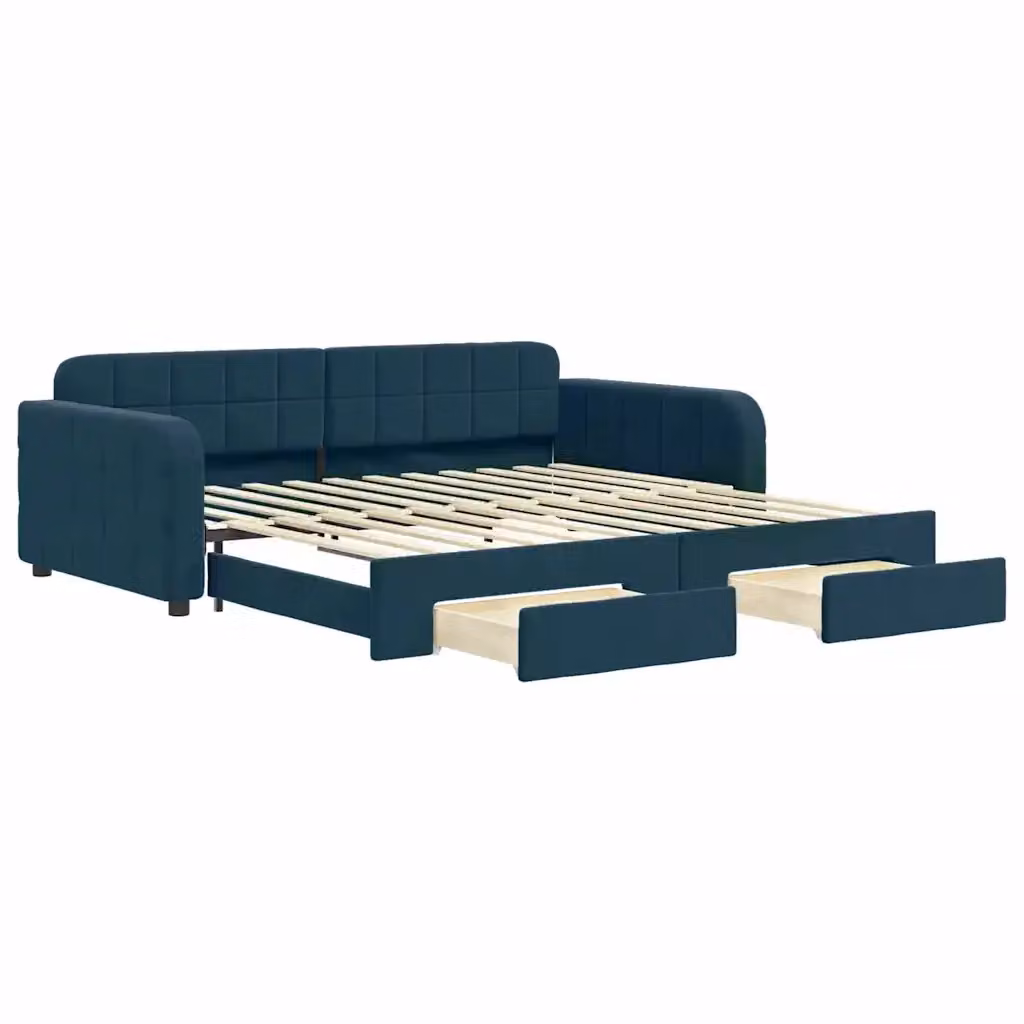 Divano Letto Estraibile vidaXL in Velluto Blu con Cassetto, Ideale per Soggiorno e Camera da Letto, L/P/H: 223 x 100 x 71 cm – 2