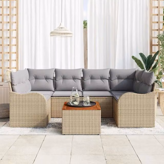 Set Divano da Giardino 7 pz Beige polyrattan 3347406