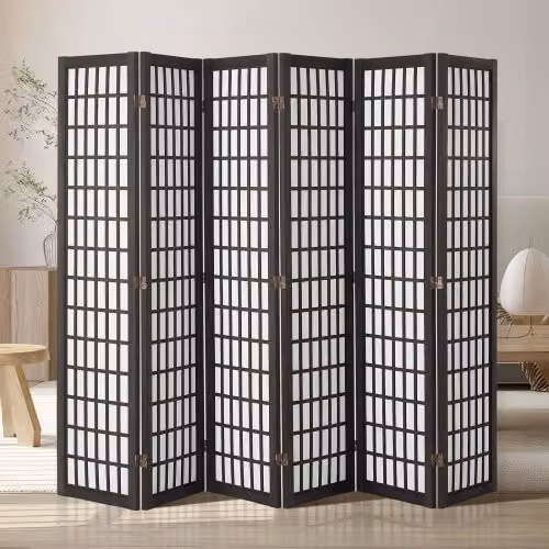 VEVOR Divisorio Giapponese per Privacy Divisorio Pieghevole, Schermo Decorativo Portatile per Separazione Spazio con 6 Pannelli Pieghevoli per Ufficio, Ristorante, Camera da Letto, Nero