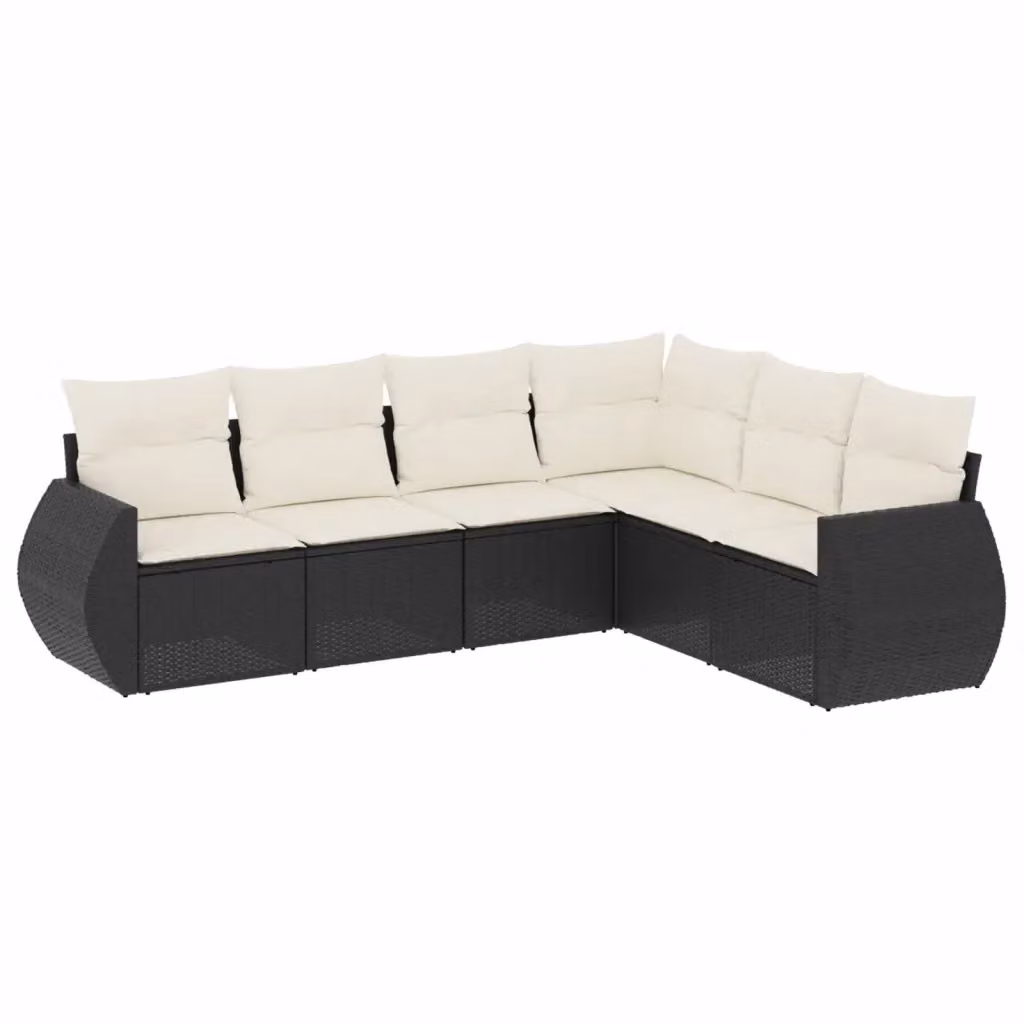Set Divano da Giardino vidaXL 6 pz a Forma a L con Cuscini Nero e Struttura in Metallo e Polyrattan – 2