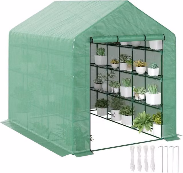 Serra da giardino Minimal con ripiani e telaio in acciaio verde L 244 cm, P 180 cm, H 210 cm