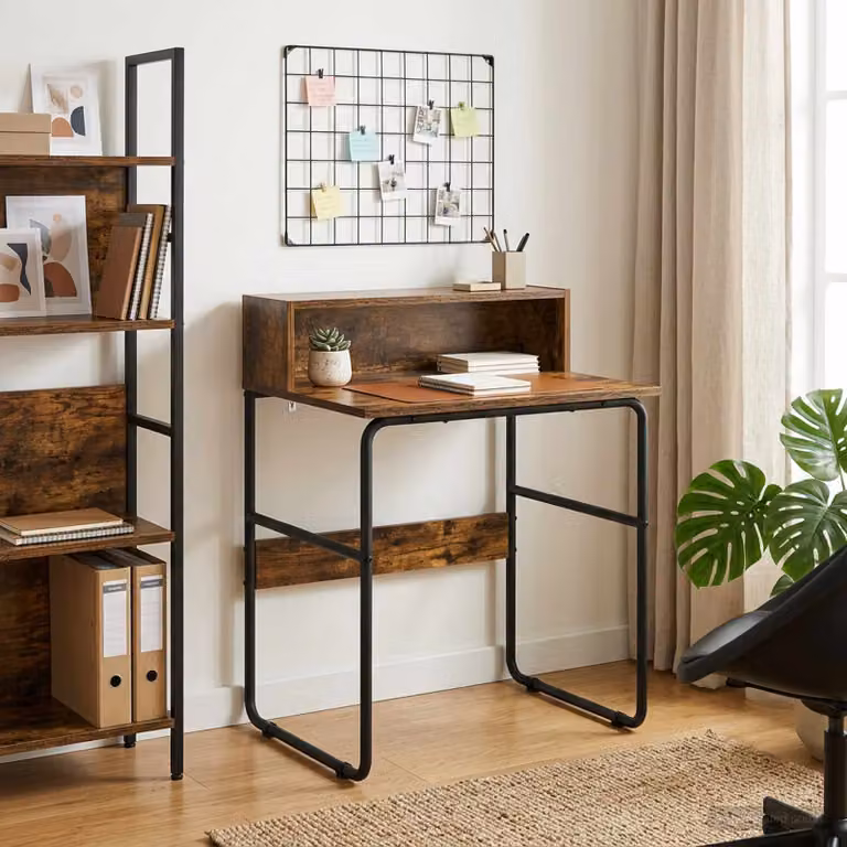Scrivania con spazio di archiviazione vidaXL in stile industriale, colore marrone rovere