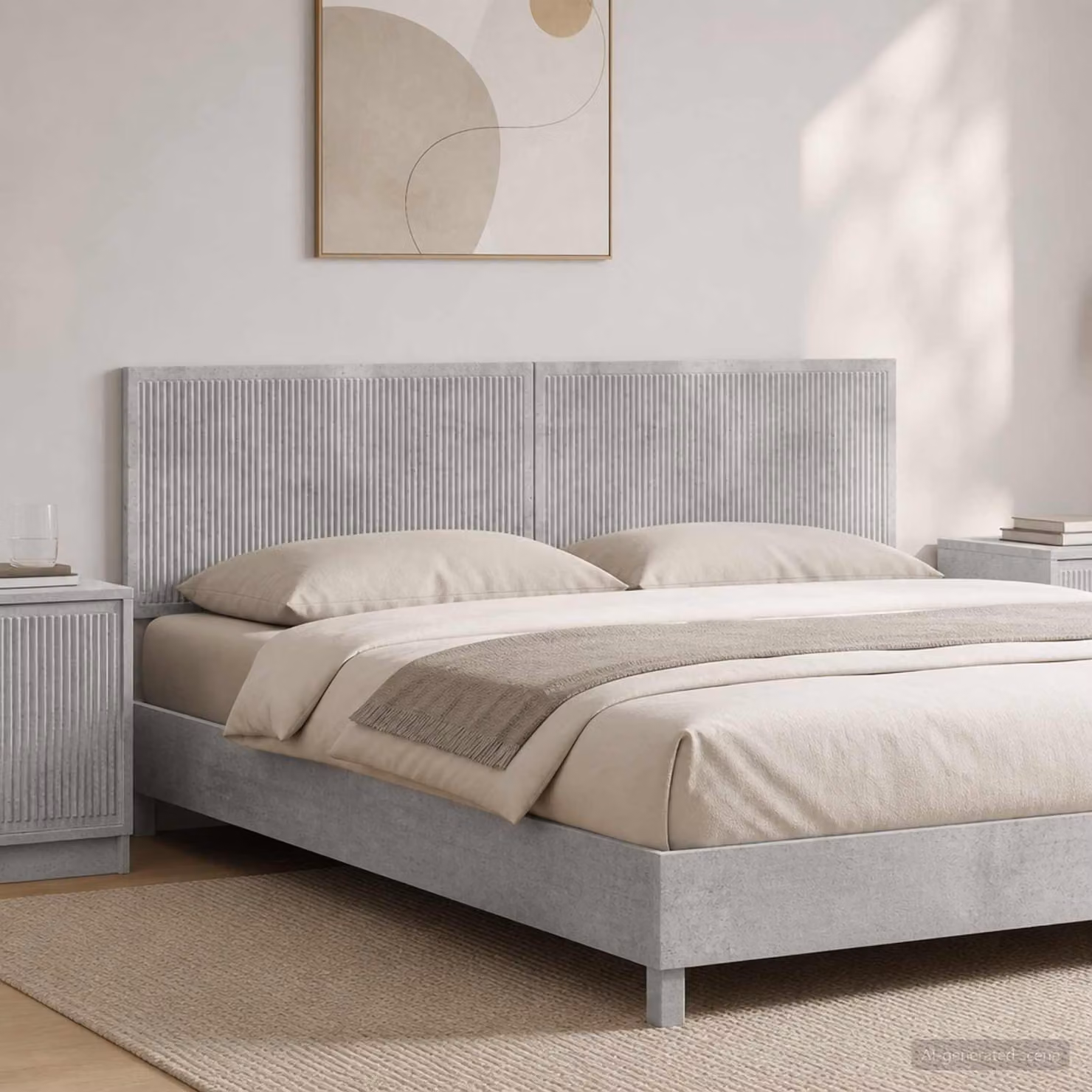 Testiera da muro vidaXL EDE con ripiano integrato in tessuto grigio e legno ingegnerizzato L: 200 cm, H: 50 cm, P: 16,84 cm