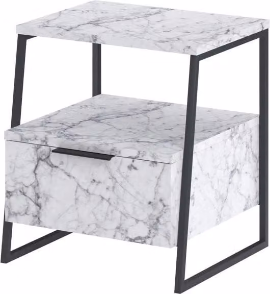 Comodino moderno in legno HANAH HOME colore bianco con decorazione astratta L/P/H: 50 x 40 x 40 cm – 1