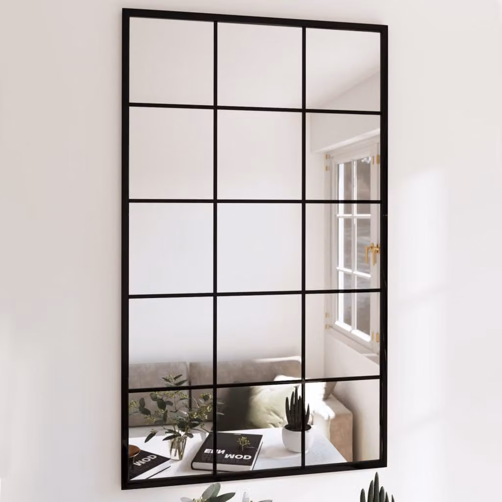 Set di 6 specchi da parete rettangolari vidaXL in metallo e vetro, colore nero, L: 100 cm, H: 60 cm