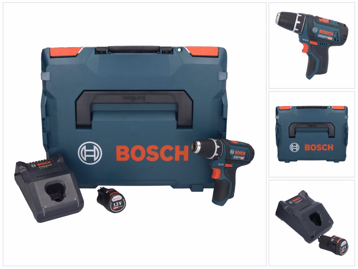 Bosch GSR 12V-15 Trapano avvitatore a batteria professionale 12 V 30 Nm + 1x batteria 2,0 Ah + caricabatterie + L-Boxx