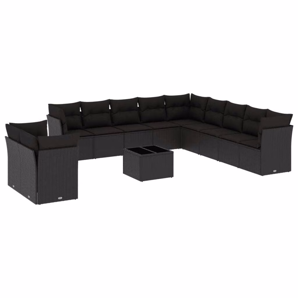 Set Divani da Giardino 12 pz con Cuscini Nero in Polyrattan