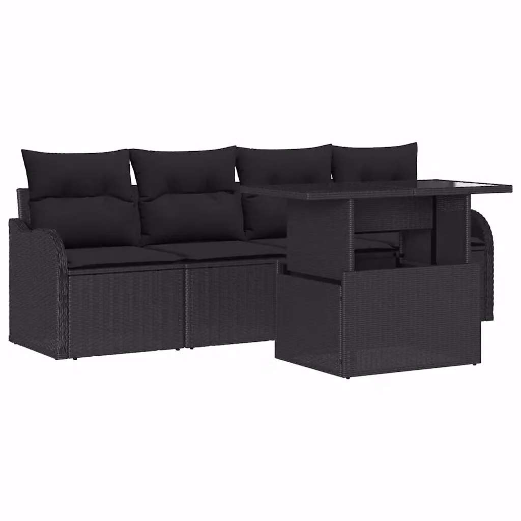 Set Divano da Giardino vidaXL a Forma di L con Tavolino, 5 Pezzi, Nero – 2