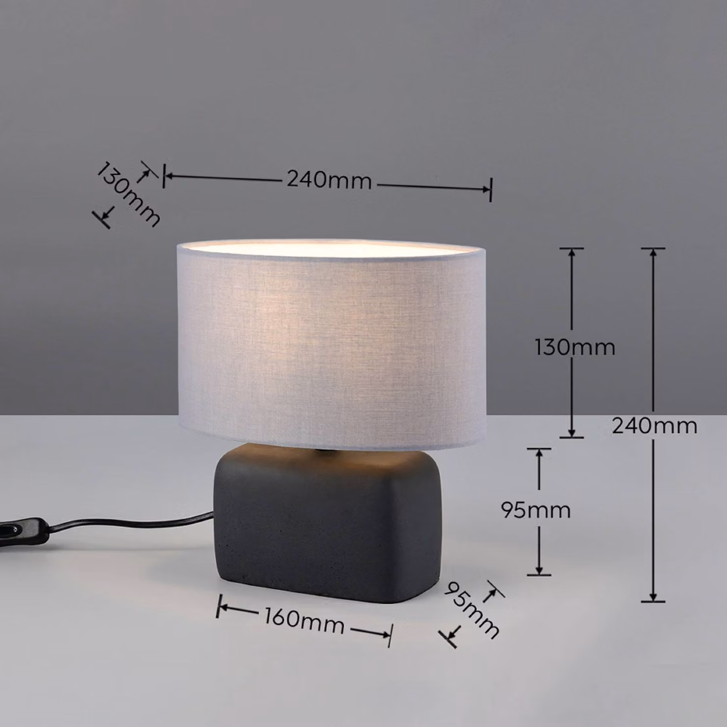 Trio Lighting Lampada da tavolo Livare, Nero, Soggiorno / Sala da pranzo, calcestruzzo / cemento, Lampada da tavolo