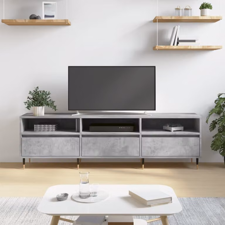 Mobile TV vidaXL moderno in legno e metallo grigio L: 150 cm, P: 30 cm, H: 44,5 cm
