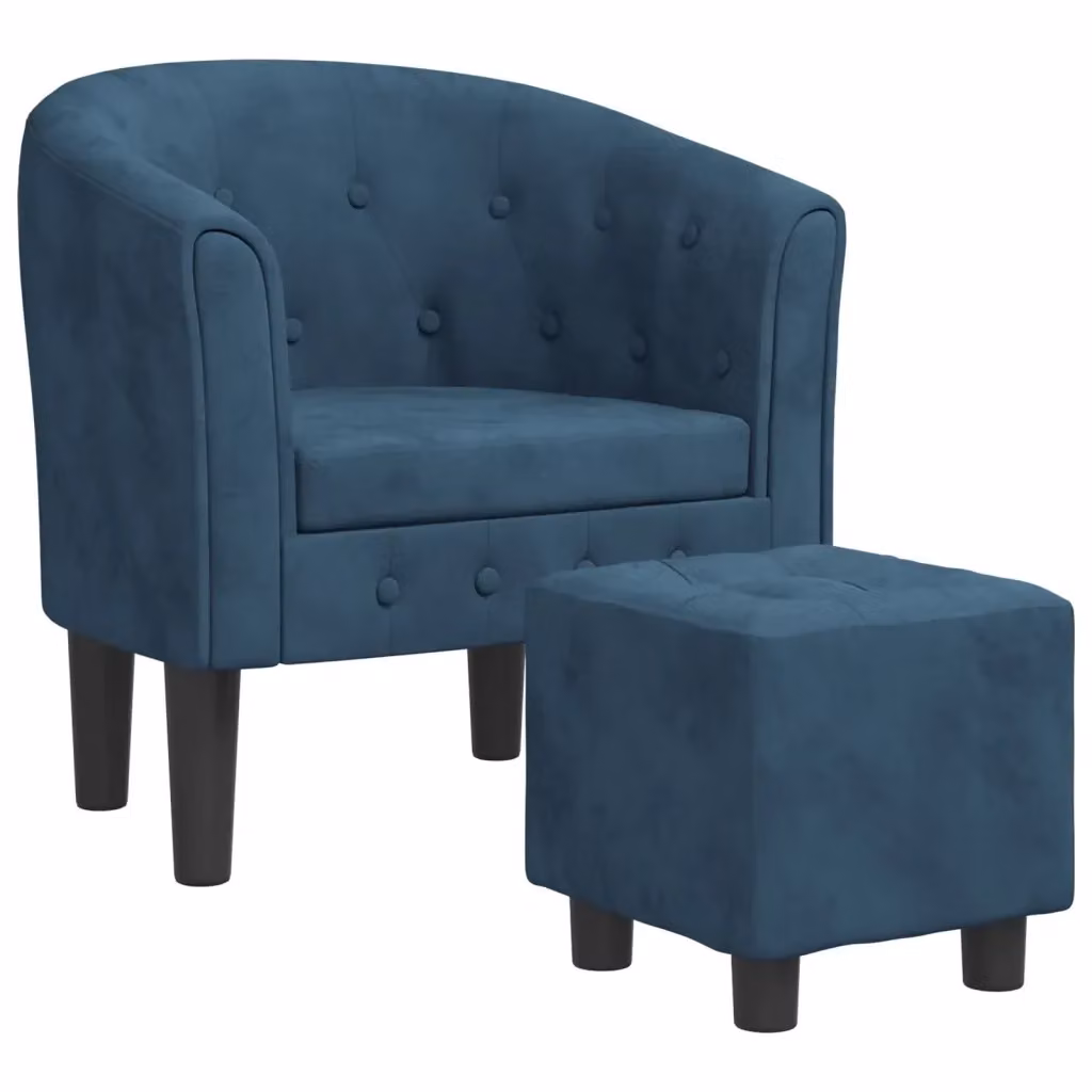 Poltrona con Poggiapiedi vidaXL in Velluto Blu per Soggiorno e Camera da Letto – 2