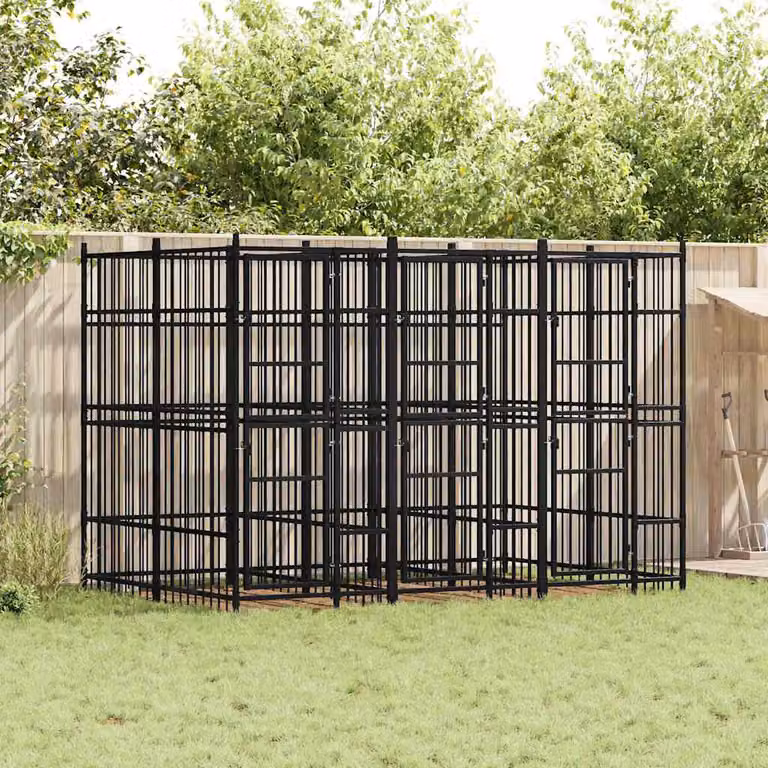 Gabbia per cani da esterno vidaXL in metallo nero opaco, superficie 5,53 m²