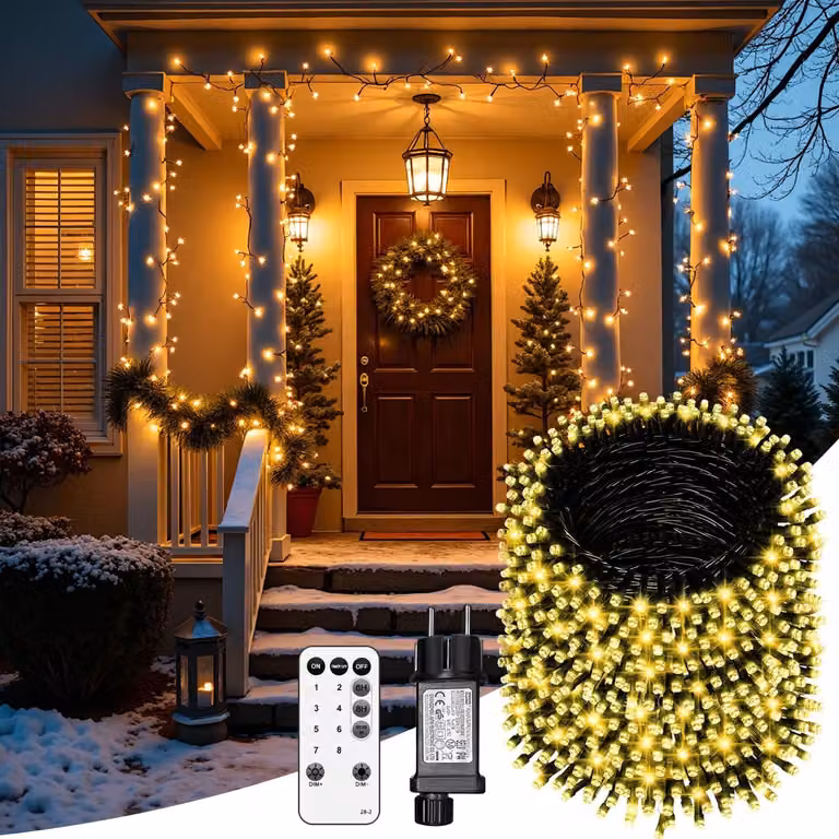 Catena luminosa a LED, 80 metri, 800 LED, grado di protezione IP44, luce bianco caldo, 8 modalità, timer
