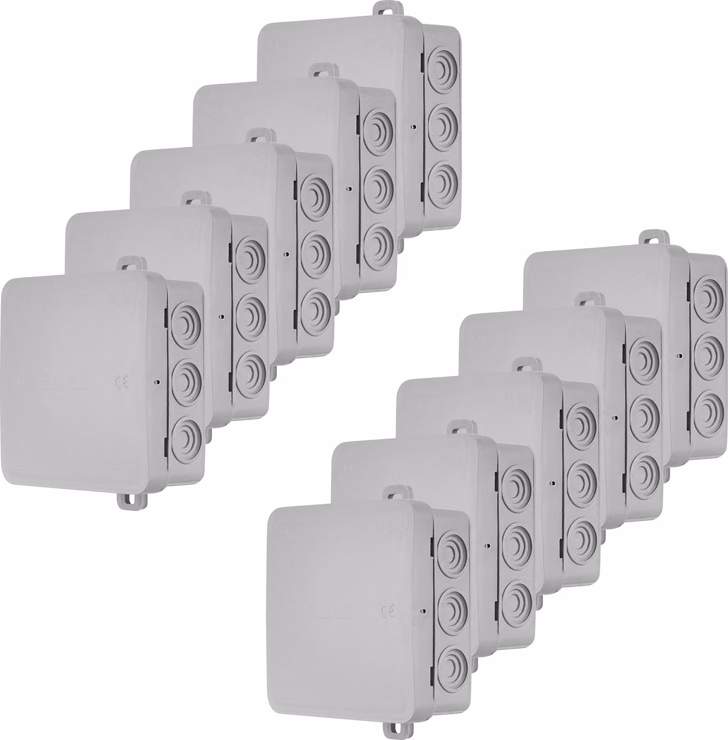 Scatola di derivazione, scatola di derivazione a 7 vie, dimensioni 75x75x40 mm, grado di protezione IP54, confezione da 10 pezzi, colore grigio