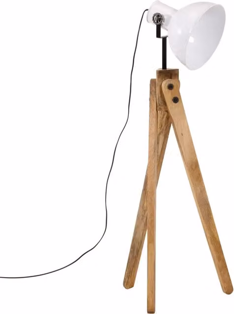 Lampada da terra bianca in metallo e legno con attacco E27, regolabile, L/P/H: 45 x 45 x 120 cm