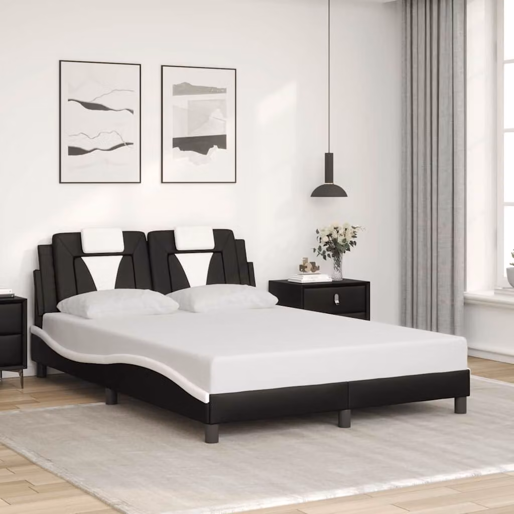Giroletto Viana vidaXL in similpelle nero e bianco con doghe in legno L/P: 120 x 200 cm