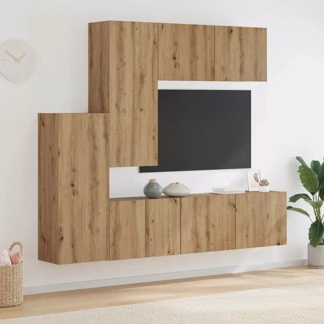 Unità TV da Parete 5 pz Rovere artigianale Legno ingegnerizzato 3402777