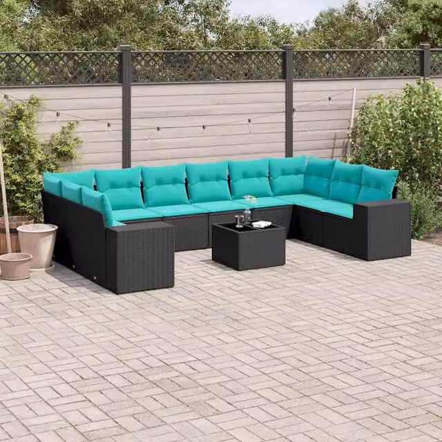 Set Divani da Giardino 11 pz con Cuscini Nero in Polyrattan 3223076
