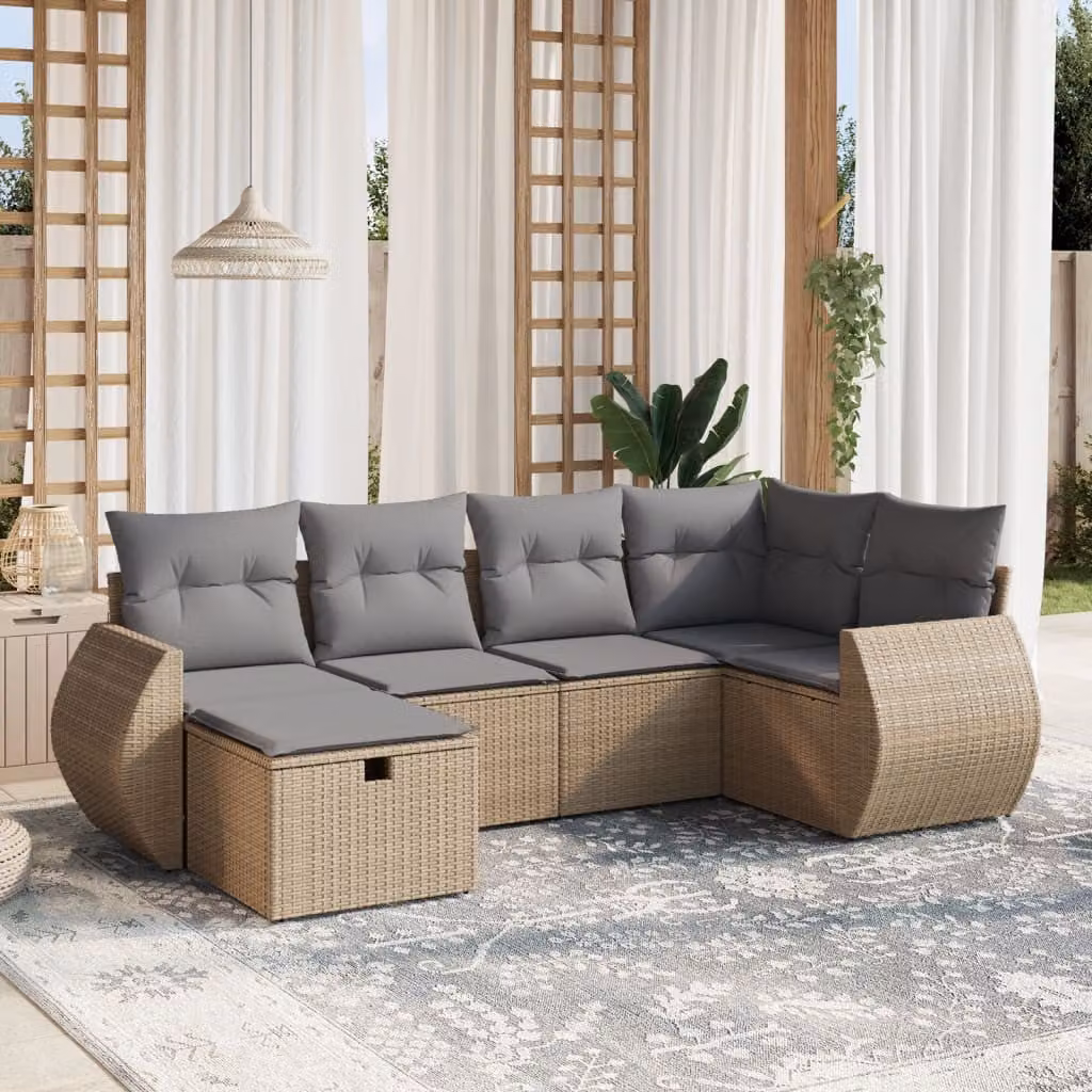 vidaXL Set Divano da Giardino a L 6 pz in Polyrattan con Cuscini Beige e Grigio – 1