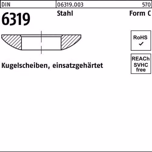Rondelle sferiche ø M20 Rondelle cementate, durezza HV10 DIN6319C Acciaio lucido