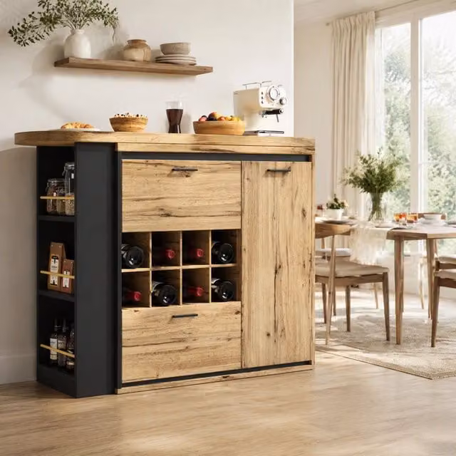 Tavolo allungabile 138-220x39x105 cm in MDF e metallo; colore legno