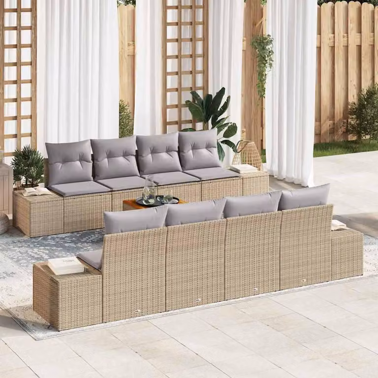 Maison Exclusive - Set da giardino composto da 9 pezzi. Divano e poltrone in rattan sintetico, color beige e grigio chiaro