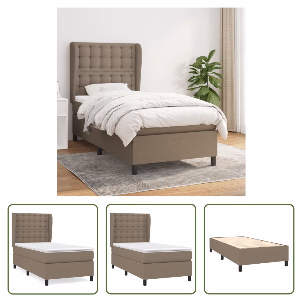 The Living Store Letto a molle con materasso Taupe 80x200 cm in tessuto