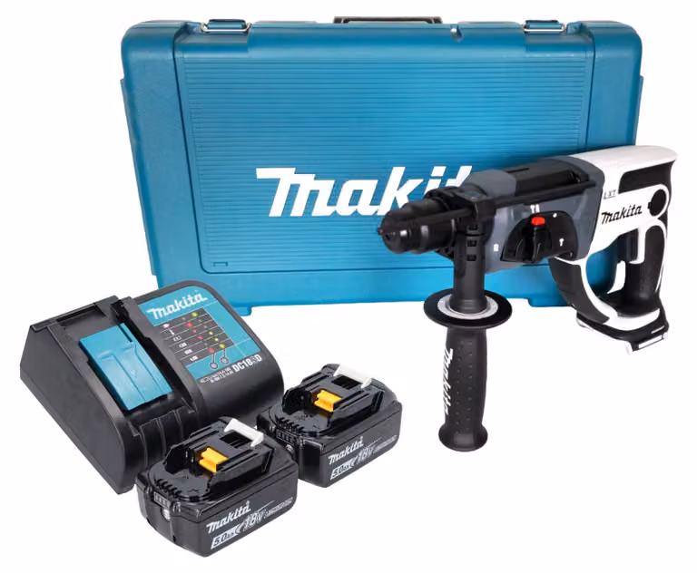 Makita DHR 202 STW trapano a percussione a batteria 18 V 20 mm 2,0 J bianco + 2x batteria ricaricabile 5,0 Ah + caricabatterie + custodia
