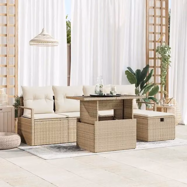 Set Divano da Giardino 6 pz Beige polyrattan 3359788