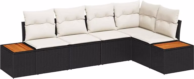 Set Divano da Giardino con cuscino 5 pcs Nero Poly Rattan