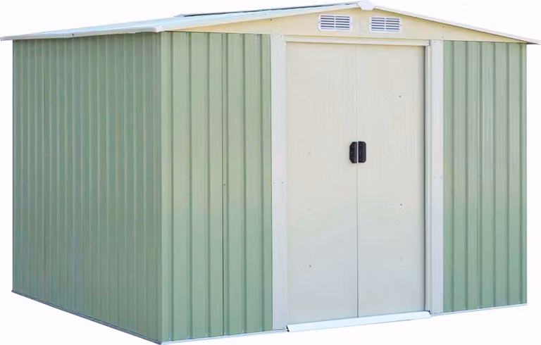 Casetta per attrezzi in metallo COSTWAY 205x257x175,5 cm, casetta da giardino con tetto a capanna, casetta per attrezzi zincata, casetta da giardino resistente alle intemperie, 8,34 m³ verde
